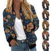 Women's Fashionable Casual Long Sleeve Halloween Print Round Neck Zipper Jacket