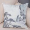 Traditional Chinese Scenic Cushion Covers Set Watercolor Style Soft Pillow for Living Room Bedroom Study Space Artistic xcm