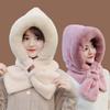 Thickening Beanie Hat Scarf Windproof Neck Warmer Winter Scarf Set Hooded  for Women