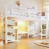 90*200 cm, half-high bed, seat cushion, fabric storage drawer, storage bag, multicolor LED lighting, clothes hook, metal, without mattress, white