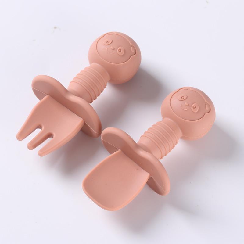 2pcs Food Grade Children Handle Spoon Fork Cutlery Baby Coaching Complementary BabyFeeding