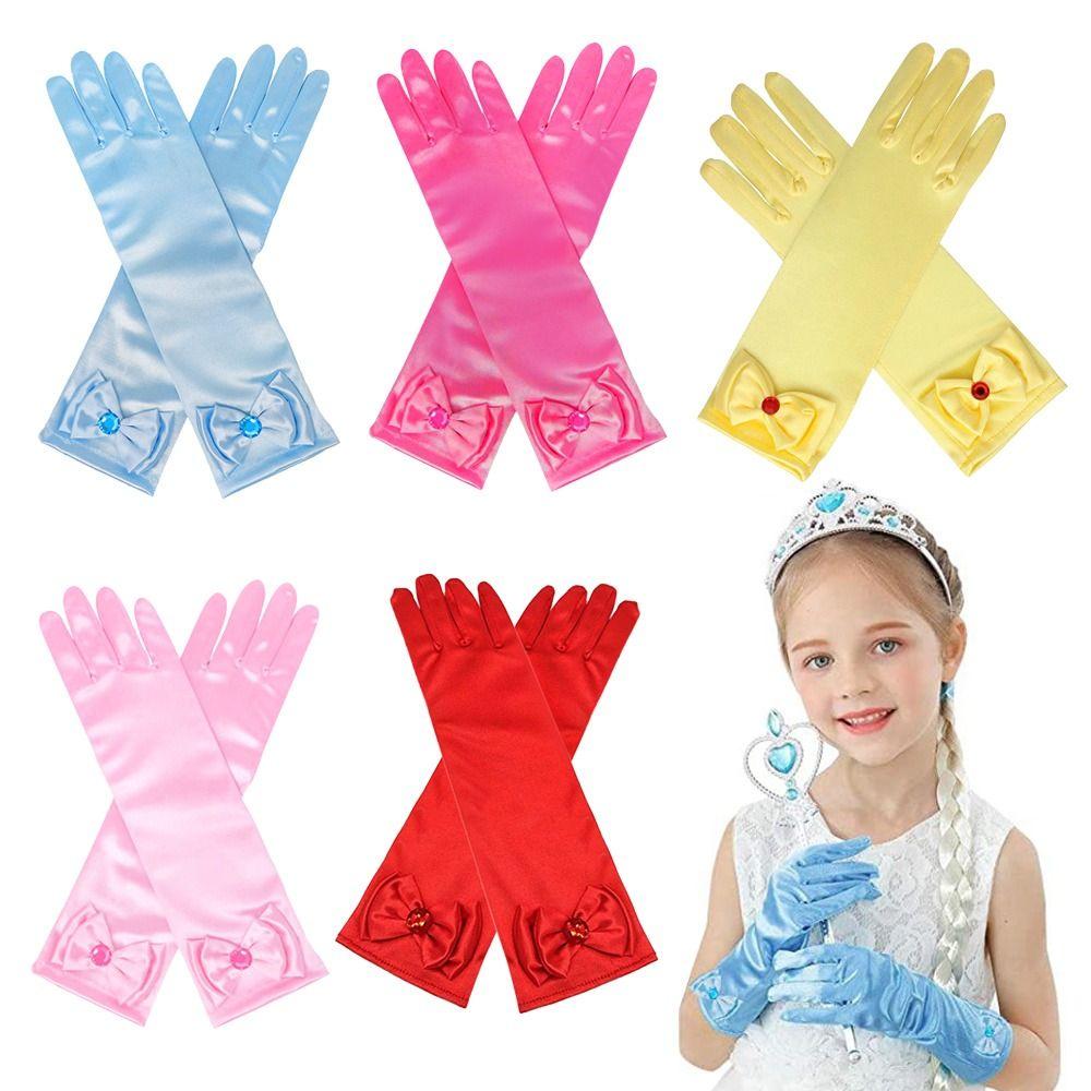 Wear Satin Sequins Stage Gloves Full Finger Mittens Princess Skirt Accessories Children Long Gloves