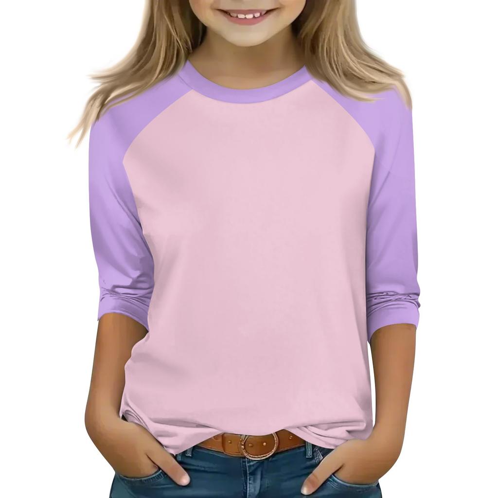 Tops For Youth Girls 4-16 Years Round Neck 3/4 Sleeves T-Shirts Trendy Tops Outfit Tees