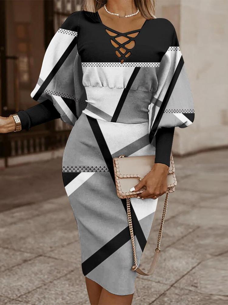 Весенне-осеннее женское платье с длинными рукавами, V-образным вырезом, запахом на талии и бедрами 2024 года, элегантные женские облегающие мини-платья с клетчатым принтом 3-XL