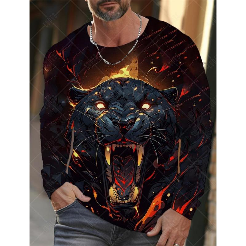 Винтажная мужская футболка с длинным рукавом, рубашки с 3d принтом, модная одежда с леопардовым рисунком, одежда с рукавами, топы с рукавами, мужская уличная одежда большого размера