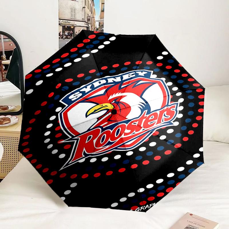 Sydney Roosters Team Spirit Automatic Folding Umbrella - 8-Rib Travel Umbrella with Auto Portable Case, Ideal Gift for Birthdays