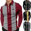 Autumn and Winter Men's Long Sleeved Zipper Polo Shirt Top, Men's Casual Lapel Sports Top, Geometric Pattern Printed Top