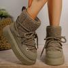Модные женские зимние ботинки из искусственной замши 2024 года, зимние теплые лыжные ботинки со шнуровкой, короткие ботинки на платформе из синтетической шерсти для отдыха