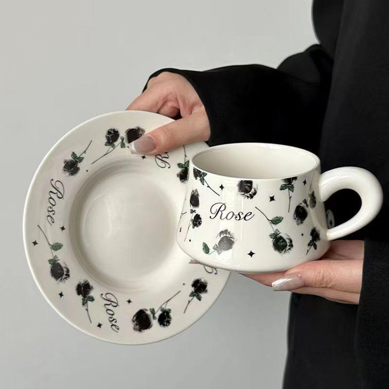 Rose Women'S Ceramic Cup Wind Light Luxury Elegant Flower Coffee Cup Saucer Set Afternoon Tea Latte Cup
