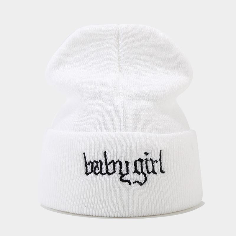 Korean Fashion Babygirl Embroidered Letter Knitted Hat Women's Trendy Round Machine Cold Hat Autumn Winter Street Hat