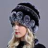 Raglaido Winter Hats for Girls Women's Fur Hat Real Rex Rabbit Cap Floral Knitted Hat with Balls Skulls Beanies 55-59cm LQ11280