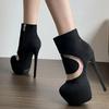 Fashion Sexy Super High Heels Women Party Nightclub Stripper Pole Dance Boots Round Toe Zip Shoe PVC Suede Patchwork 16CM Platform Boots