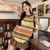 Радужный пуловер, женский полосатый ажурный дизайн, вязаный жилет для женщин, летний свободный свитер, пуловер, женский топ