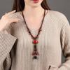 GEMCHIC Женское этническое длинное керамическое бусины ожерелье Винтажная красная черная кисточка Цепочка для свитера Ручная работа подвеска