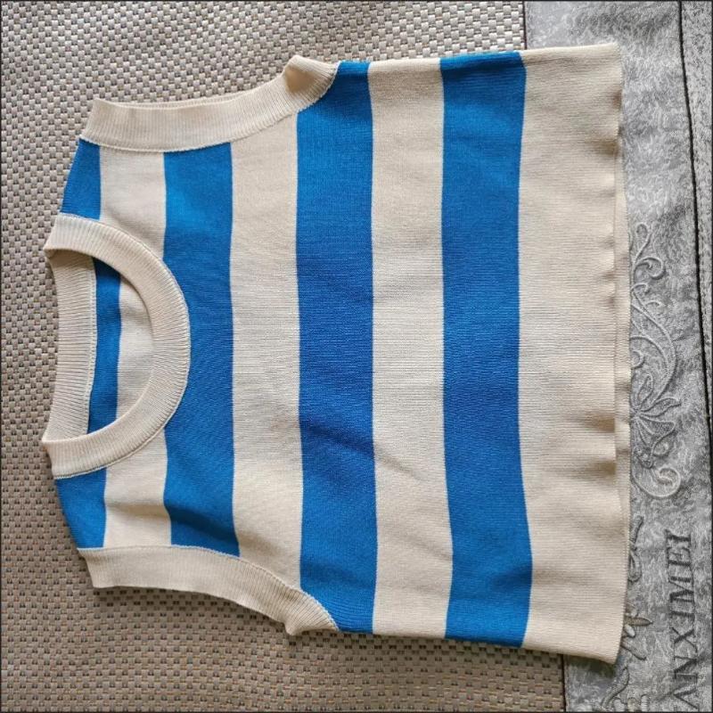 Сексуальная женская майка в рубчик, летние укороченные топы без рукавов в полоску с круглым вырезом, уличная винтажная корейская модная рубашка, жилет, одежда Y2K