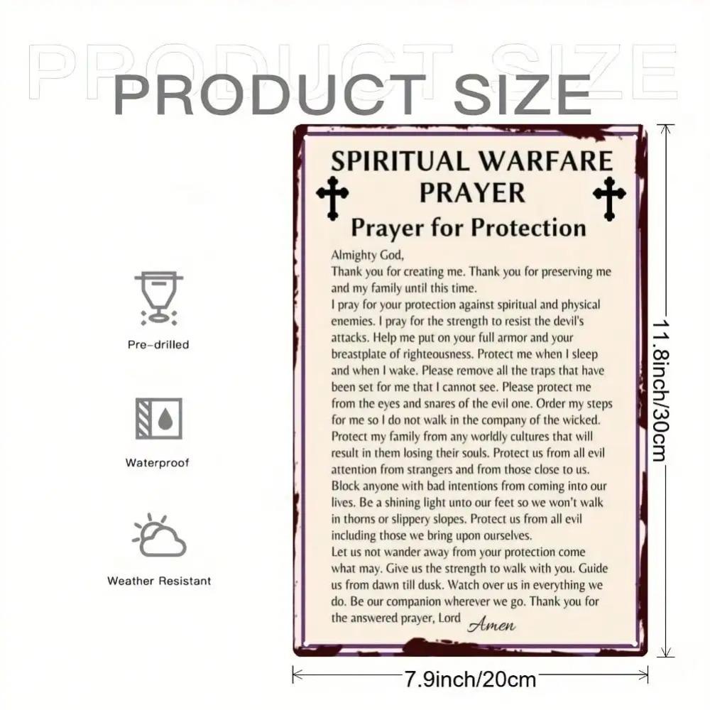 Spiritual Prayer Metal Wall Art with Cross and Heart Design 8x12 Inch Protection Sign for Home Decor