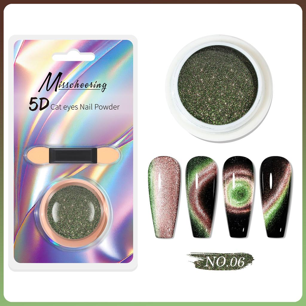 5D Magic Mirror Effect Cat Eye Powder Magnetic Nail Glitter Pigment Manicure Holographic Chrome Dust Can Use With Polish Gel