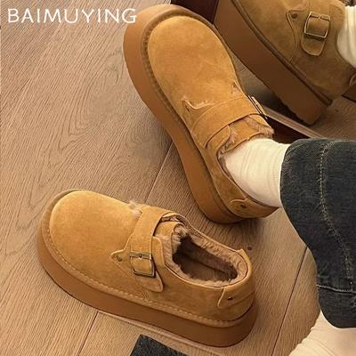 Женские зимние ботинки на платформе из замши, короткие, плюшевые, хлопковые, на плоской подошве, дизайнерская зимняя обувь 2025 года, тренд, теплые, удобные, повседневные, для прогулок, Botas Mujer