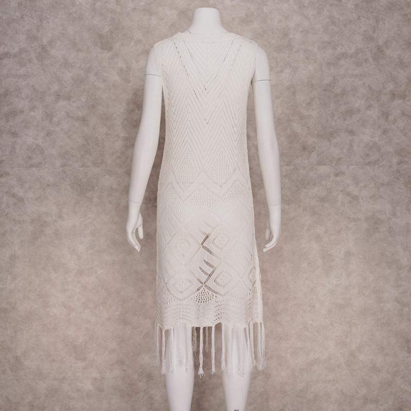 2022 Повседневная вязаная накидка на бикини с вырезом без рукавов и бахромой, облегающее мини-платье, летняя женская пляжная одежда, купальник, накидка Q1398