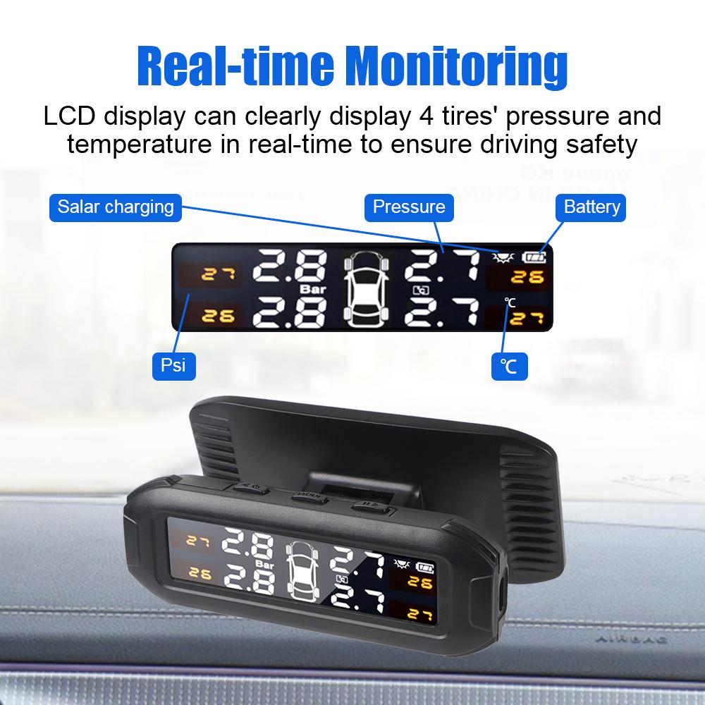 Цифровой TPMS с вращающимся дисплеем Система мониторинга давления в шинах автомобиля Сигнализация Тестер давления и температуры в шинах 4 датчика TPMS Солнечный TPMS