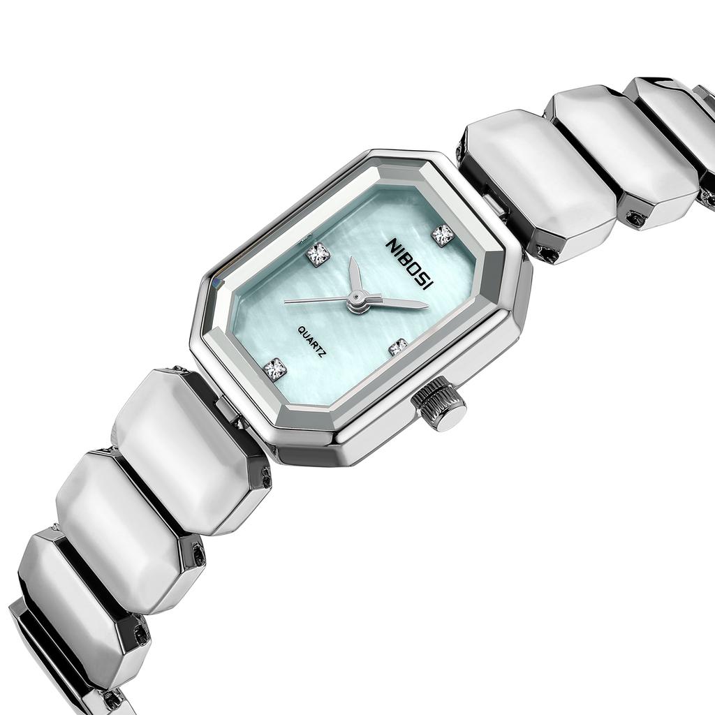 NIBOSI Элегантные водонепроницаемые женские кварцевые часы из нержавеющей стали с прямоугольным циферблатом и датой наручные часы для женщин с бриллиантами наручные часы