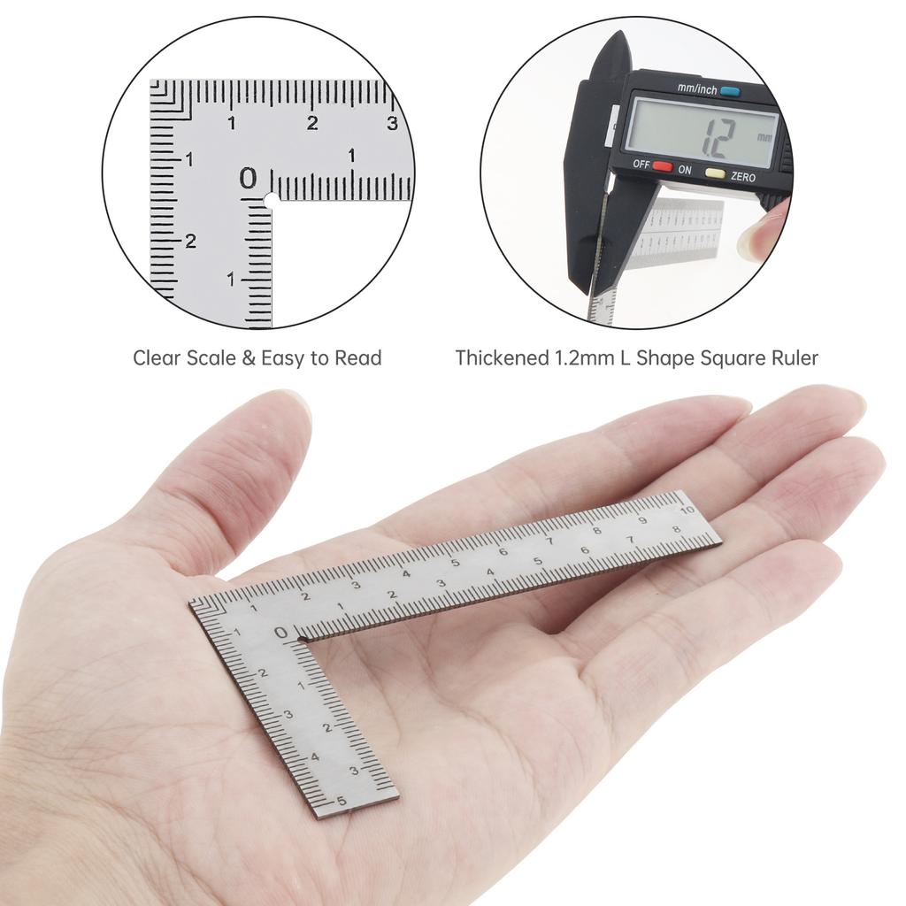 Stainless Steel 1.2mm L Shaped Ruler Dual Scale Multi Size Heavy Duty Woodworking Decoration Engineering