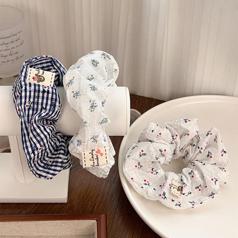 Корейские Новые Аксессуары для Волос Простой Садовый Стиль Повязка на Голову Винтажный Маленький Флористический Синяя Полоска Эластичная Резинка для Волос Веревка для Волос