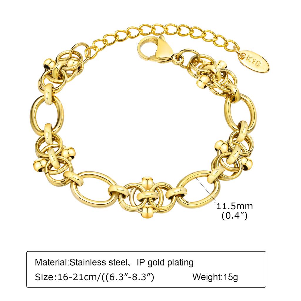 Chunky Stainless Steel Link Chain Bracelet For Woman, Gold Plated Layering Bracelets Wristband Waterproof Zircon