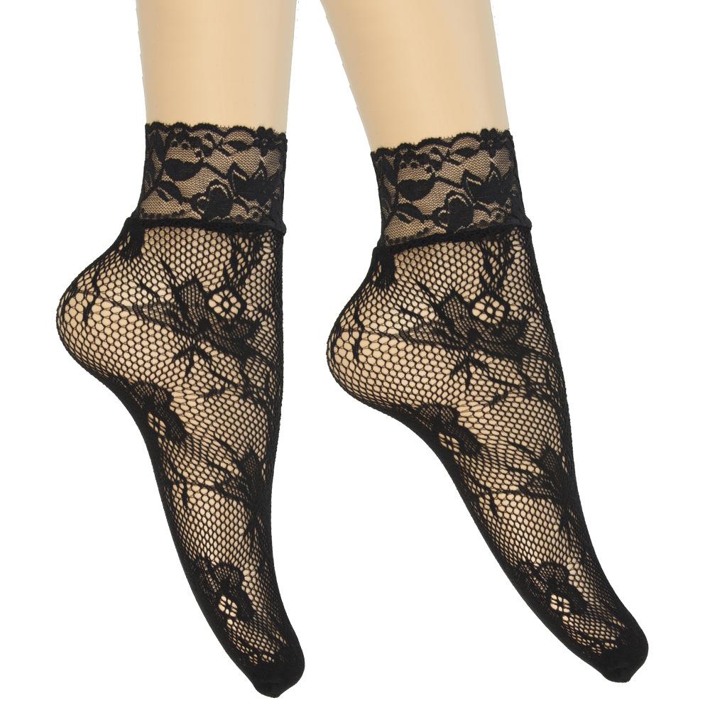Летние кружевные носки-сетка до щиколотки Black Pearl - Дышащие, невидимые чулки больших размеров