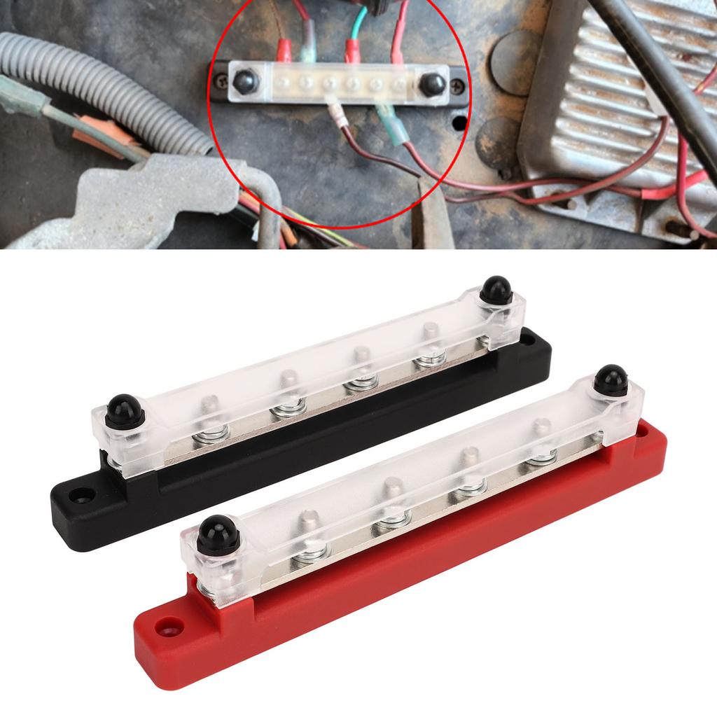 2Pcs DC12V‑48V 150A Power Distribution Block 6 Studs M6 Battery Bus Bar for Car RV Yacht Boat Black