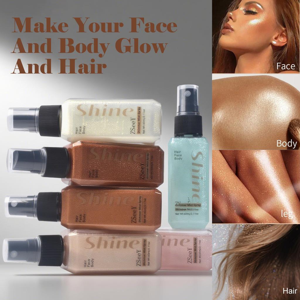 Спрей жидкий хайлайтер с бриллиантовым сиянием 6 цветов - Стойкий блеск, бронзер для ключиц, высокий глянец - Мерцающий жидкий хайлайтер для лица и тела