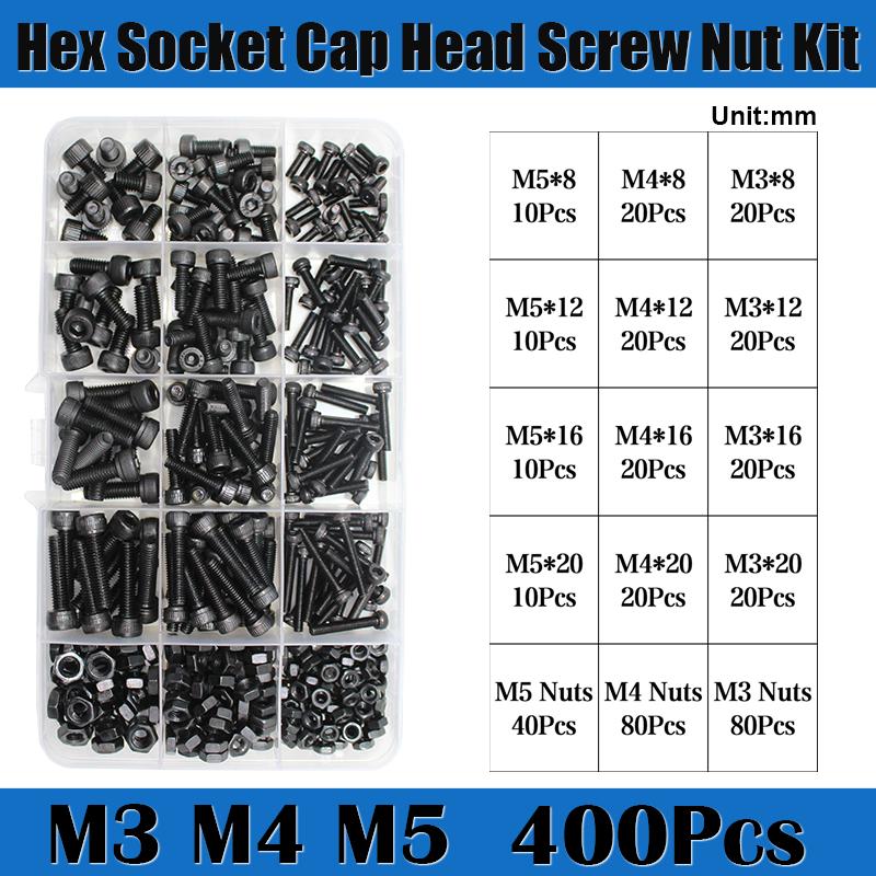 Hex Socket Head Cap Screws Nut M2 M3 M4 M5 M6 Grade 12.9 Machine Screw Alloy Steel Black Bolt Nut Hexagon Socket Bolt Nut Kit