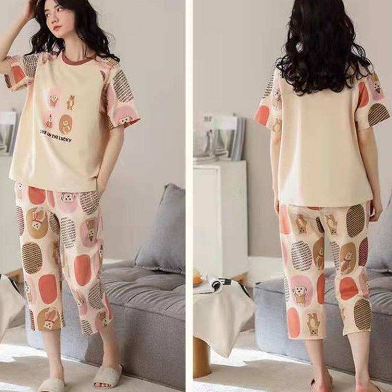 Women's Sets Cute Cartoon Print Pajamas Fashion Casual Home Service Short-sleeved Shorts 2PCS Femme Sleepwear Plus Size