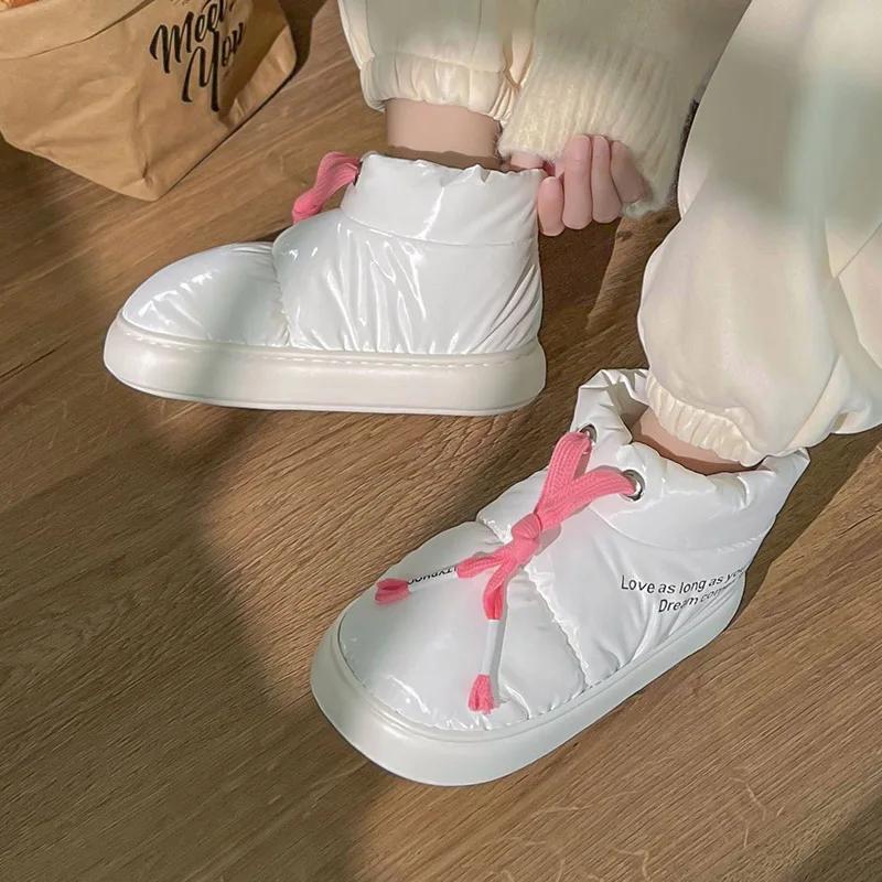 Утолщенные плюшевые зимние ботинки для женщин, пуховые водонепроницаемые нескользящие теплые зимние ботинки для женщин, удобные на мягкой подошве, повседневные хлопковые ботинки для женщин