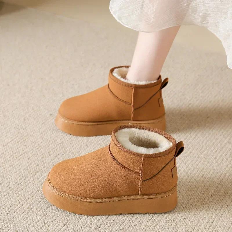 Зимние женские короткие плюшевые теплые зимние ботинки, повседневная обувь, новые замшевые ботильоны «Челси» на плоской подошве, женская обувь на платформе, Botas