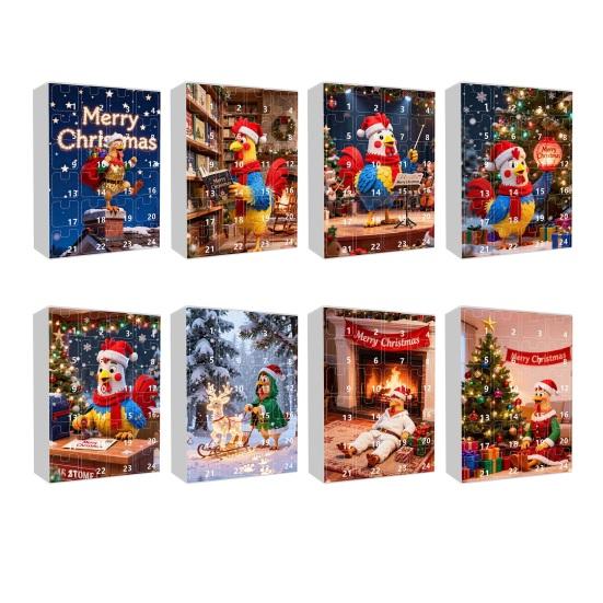 Рождественский цыпленок 2025 Адвент-календарь Коробка для отсчета 24 дней со счастливыми куриными украшениями Праздничные украшения для елки для детей