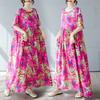 Simple Bohemian Long Dress Summer New Fat Plus Short Sleeve Crew Neck Printing with Women's Clothing