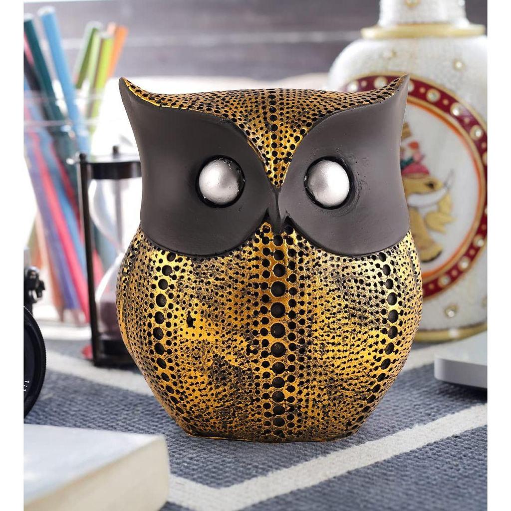 Owl Showpiece for Home Decor Showpiece Owl Statue for Bookself TV Stand Decor Animal Decorative Showpiece (Golden)