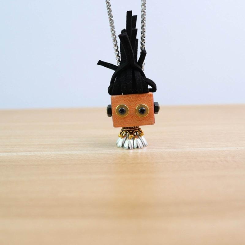 Деревянный кулон-робот, ожерелье, регулируемая длина, панк-цепочка на шею, стильный аксессуар из кожаного шнура, чокеры с защитой от выцветания
