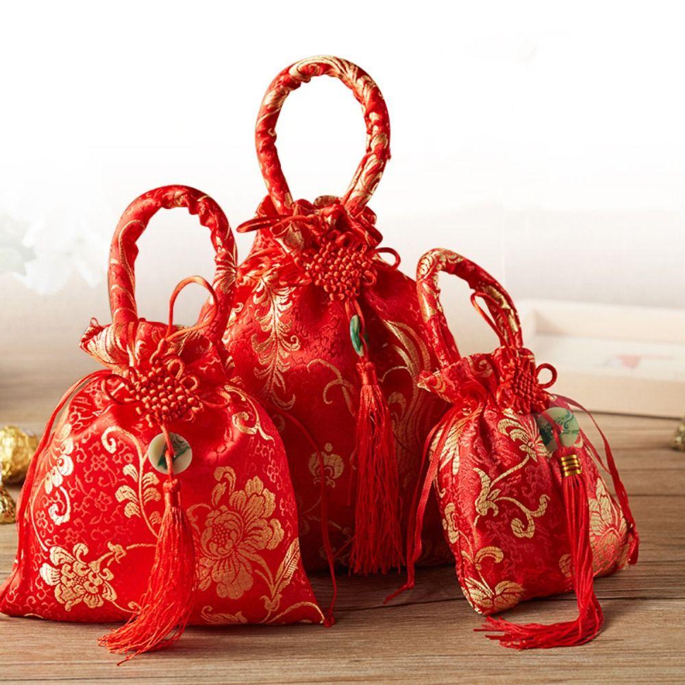 Китайский стиль Холщовый Цветок Drawstring Bag Большая Вместимость Праздничный Сахарный Мешок Вечеринка