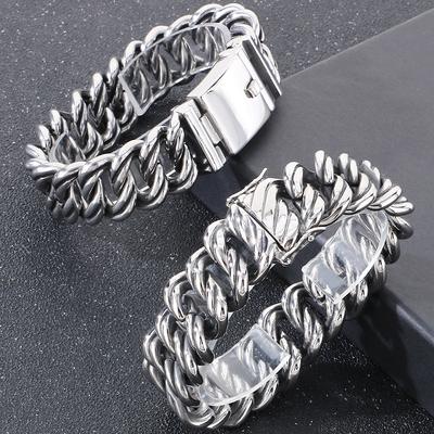 Винтажный браслет-цепочка из кубинских звеньев шириной 18/22 мм для мужчин, классные браслеты из нержавеющей стали, мужской аксессуар для ювелирных изделий на руку