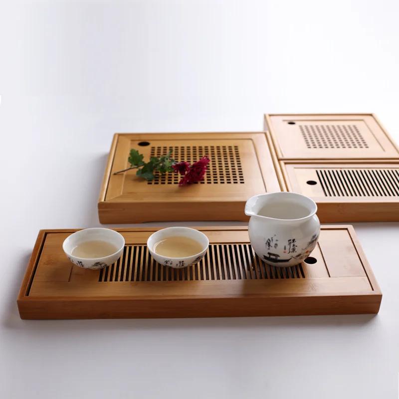 Wood Tea Tray Water Drain Chinese Table Drawer Holder Household Teaware Bamboo Board Accessories for Teahouse Home