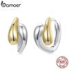 BAMOER 18K Gold Двухцветные серьги-кольца из стерлингового серебра 925 пробы с каплями воды для женщин Массивные модные серьги с витыми звеньями Ювелирный подарок