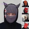 Кепка на Хэллоуин, вязаная шапка с кроличьими ушками, ветрозащитная крышка для лица, реквизит для вечеринки, сохраняет тепло, обычная шапка с рогом и цветочным принтом для спорта на открытом воздухе