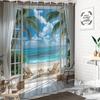 1pc Summer Beachfront Shower Curtain, Ocean Mediterranean Scenery Beach Nature Scenery Tropical Palm Tree Plants, Modern For Hom