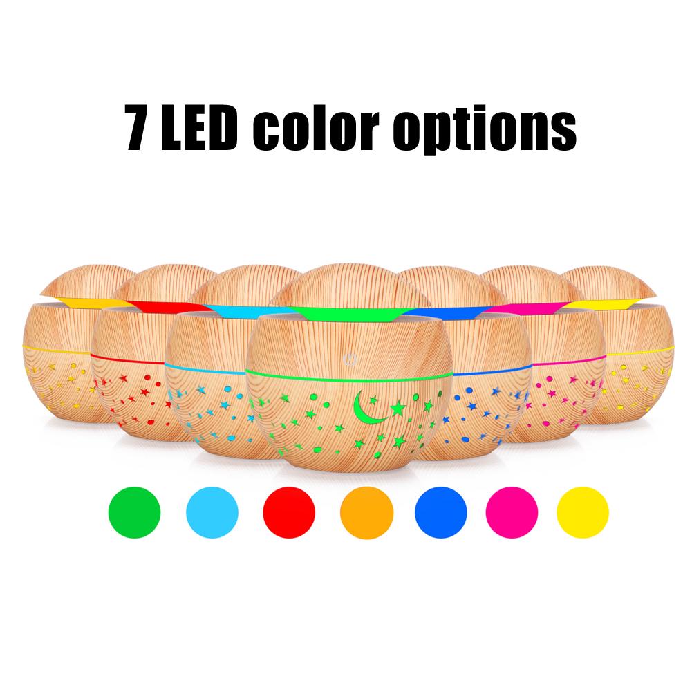 130ml Portable Humidifier Wooden Grain Air Diffuser Mist Hollow Air Atomizer With LED Light