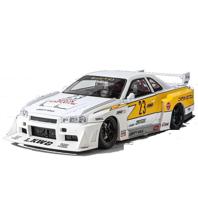 Car Gtr34 Alloy Model With Lights Sound Steering For Kids Collection Toy