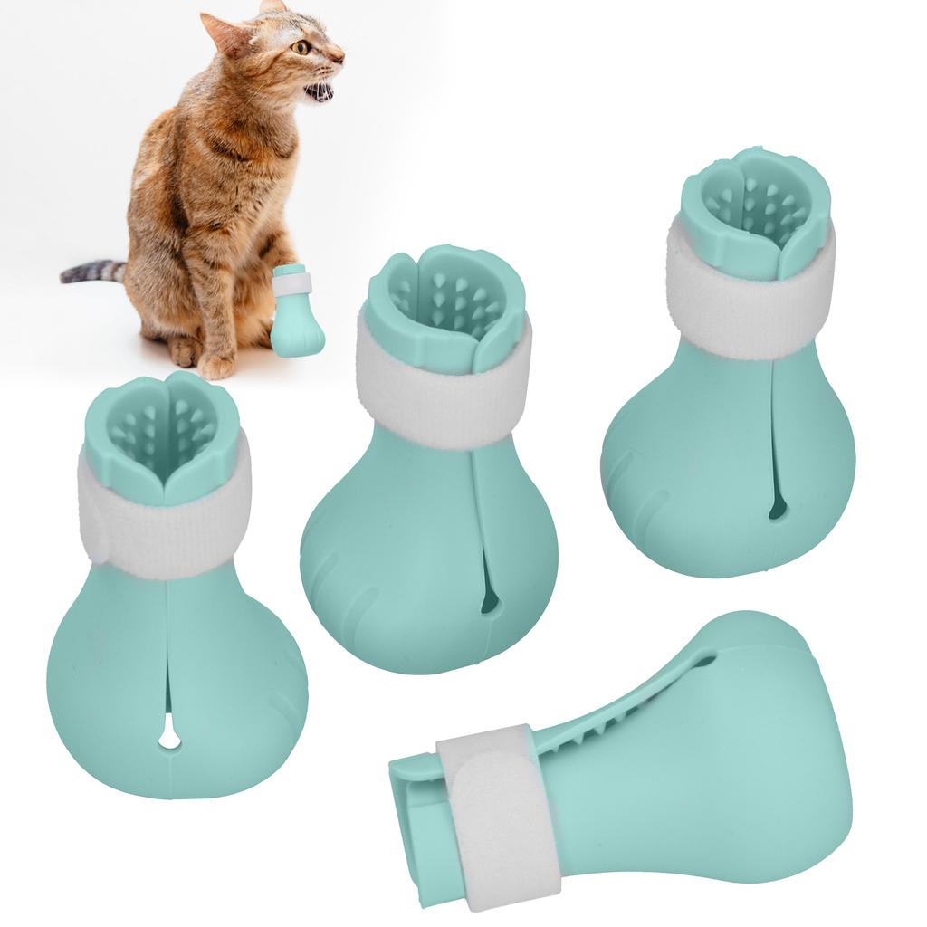 Silicone AntiScratch Cat Shoes Boots Cat Nail Cover Paw Protector for Bathing Shaving(Mint Green )