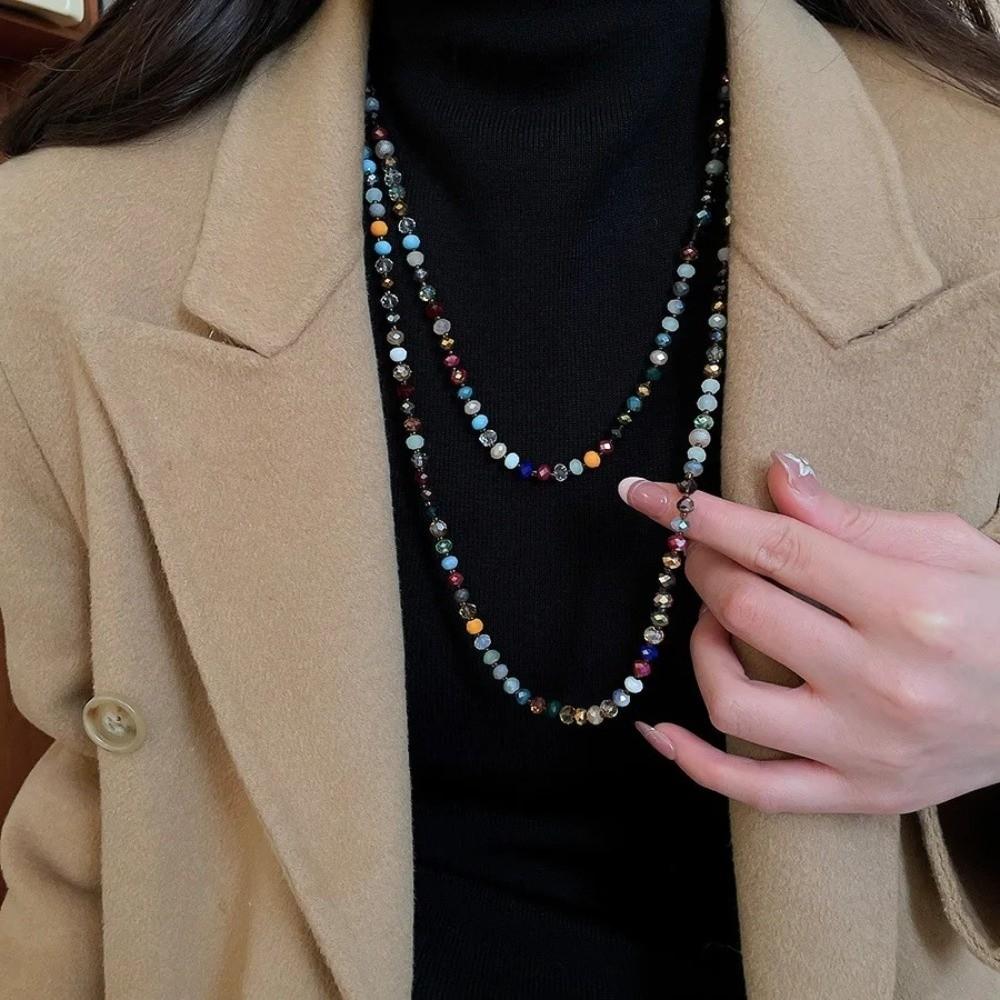 Bohemia Glass Beads Necklace Rainbow Chokers Necklace Strand Sweater Chain For Women Female