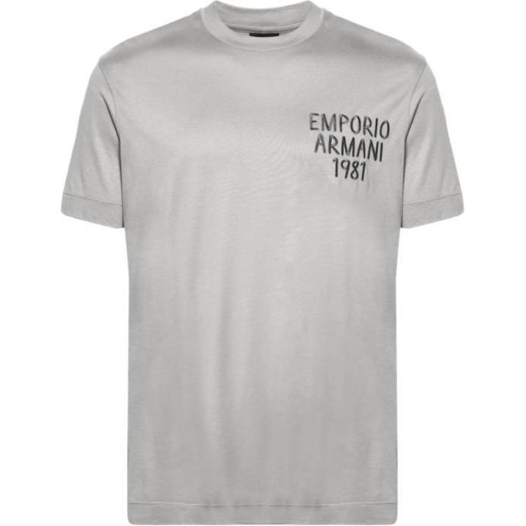 Emporio Armani Мужская футболка с принтом букв и логотипа, круглым вырезом, коротким рукавом, серая 3D1TA2-1JUVZ-06H2
